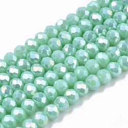 Electroplate Glass Beads Strands, Opaque Solid Color, AB Color Plated, Faceted, Rondelle, Dark Turquoise, 6x5mm, Hole: 1mm, about 83~85pcs/strand, 38~39cm(EGLA-A034-P6mm-B16)