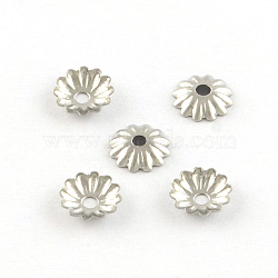 Flower 304 Stainless Steel Bead Caps, Stainless Steel Color, 6x1mm, Hole: 1mm(STAS-R083-15)