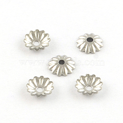 Tarnish Resistant Flower 304 Stainless Steel Bead Caps, Stainless Steel Color, 6x1mm, Hole: 1mm(STAS-R083-15)