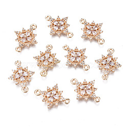 Brass Micro Pave Clear Cubic Zirconia Links Connectors, Long-Lasting Plated, Cadmium Free & Lead Free, Flower, Light Gold, 17.5x13x2.5mm, Hole: 1.2mm(KK-S359-146-RS)