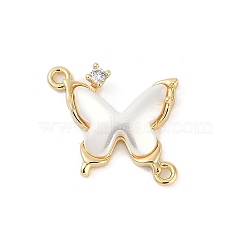 Brass ABS Plastic Connector Charms, with Micro Pave Cubic Zirconia, Butterfly, Real 18K Gold Plated, 15.5x18.5x4.5mm, Hole: 1.2 and 1.4mm(KK-U043-15G)