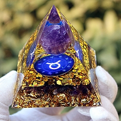 Orgonite Pyramid Resin Energy Generators, Reiki Natural Amethyst Chips Inside for Home Office Desk Decoration, Taurus, 60x60x60mm(PW-WG82346-07)