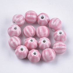 Handmade Porcelain Beads, Bright Glazed Porcelain, Round, Pink, 11~12x10~11x10~10.5mm, Hole: 2~2.5mm(PORC-S498-25B)