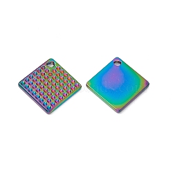 Ion Plating(IP) 304 Stainless Steel Pendants, Rhombus Charm, Rainbow Color, 20x20x2mm, Hole: 1.6mm(STAS-B031-37R)