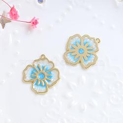 Alloy Enamel Pendants, Golden, Flower Charm, Deep Sky Blue, 24x22mm(INS-PW0002-06C-04)