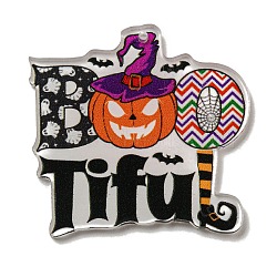 Halloween Printed Acrylic Pendants, Pumpkin, 41x43x2.5mm, Hole: 1.5mm(OACR-P026-D03)