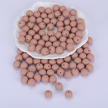 Round Silicone Focal Beads, Chewing Beads For Teethers, DIY Nursing Necklaces Making, Dark Khaki, 15mm, Hole: 2mm