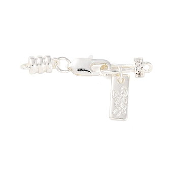 Brass Micro Pave Clear Cubic Zirconia Lobster Claw Clasp, Silver, 33.5mm