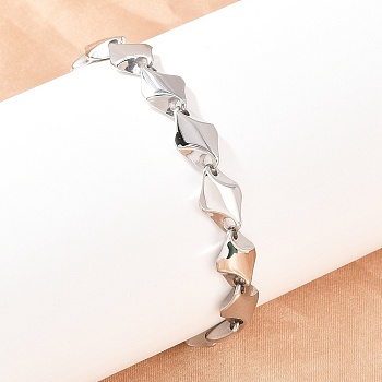 304 Stainless Steel Rhombus Link Chain Bracelets for Men Women, Manual Polishing, Stainless Steel Color, 8-1/4 inch(21cm)