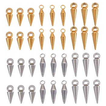 36Pcs 6 Style 304 Stainless Steel Pendants, Cone Charm, Golden & Stainless Steel Color, 16~20.5x4.5~6x4.5~6mm, Hole: 2.5~3.5mm, 6pcs/style