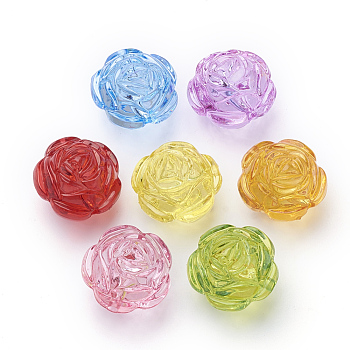 Transparent Acrylic Beads, Flower, Mixed Color, 25x25x21mm, Hole: 2.5mm, about 100pcs/500g