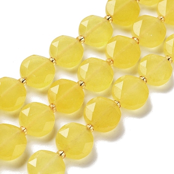 Natural Yellow Agate Beads Strands, with Seed Beads, Faceted Hexagonal Cut, Flat Round, Dyed & Heated, 12~12.5x5~6mm, Hole: 1.2~1.4mm, about 27~29pcs/strand, 15.55~15.75 inck(39.5~40cm)