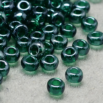 12/0 Grade A Round Glass Seed Beads, Transparent Colours Lustered, Dark Green, 12/0, 2x1.5mm, Hole: 0.3mm