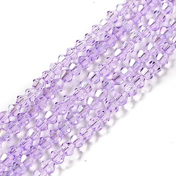 Transparent Electroplate Glass Beads Strands, AB Color Plated, Faceted Bicone, Lilac, 4.5x4mm, Hole: 0.7mm, about 82~85pcs/strand, 30.5~31cm