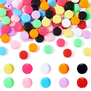 100Pcs 10 Colors Opaque Acrylic Beads, Flat Round, Mixed Color, 10x5mm, Hole: 1.8mm, 10pcs/color