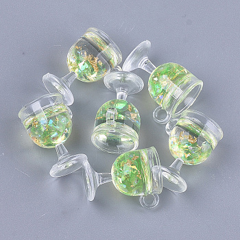 Resin Cup Pendants, with Gold Foil, Wine Glass, Light Green, 18~18.5x15x12mm, Hole: 2.5mm