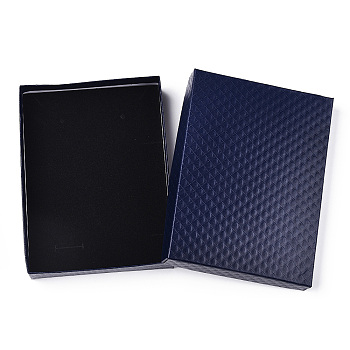 Rhombus Textured Cardboard Jewelry Boxes, with Black Sponge, for Jewelry Gift Packaging, Rectangle, Prussian Blue, 16x12x3.2cm, Inside: 15.3×11.3cm.