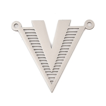 304 Stainless Steel Pendants, Laser Cut, Triangle with V Shape Charm, Stainless Steel Color, 36.5x41.5x1mm, Hole: 2mm