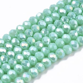 Electroplate Glass Beads Strands, Opaque Solid Color, AB Color Plated, Faceted, Rondelle, Dark Turquoise, 6x5mm, Hole: 1mm, about 85~88pcs/strand, 16.1~16.5 inch(41~42cm)