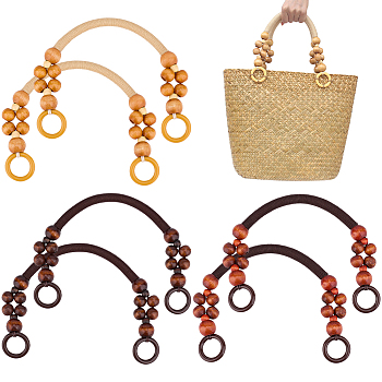 Wood Beads Bag Handles, for Bag Handles Replacement Accessories, Mixed Color, 48.5x1.4cm, Hole: 27mm, 3 colors, 2pcs/color, 6pcs