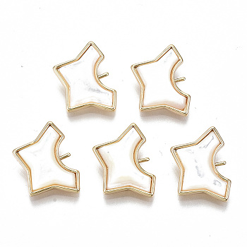 Sea Shell Peg Bails Pendants, for Half Drilled Bead, with Brass Findings, Nickel Free, Real 18K Gold Plated, 12x17x4mm, Hole: 1.8mm