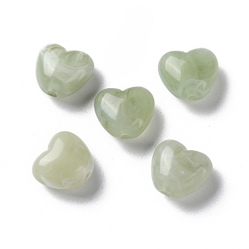 Opaque Acrylic Beads, Heart, Dark Sea Green, 9x10x5.5mm, Hole: 1.5mm