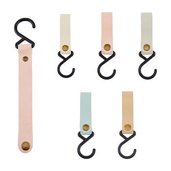 5Pcs 5 Colors PU Imitation Leather Hook Hangers, Portable Hiking Hanger, Hanging Strap Hook, with Iron Plating Hooks, for Tripod, Outdoor Camping Supplies, Mixed Color, 250x20x5mm, 1pc/color