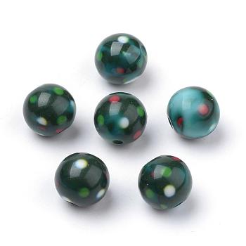 Opaque Printed Acrylic Beads, Round, Dark Slate Gray, 10x9.5mm, Hole: 2mm