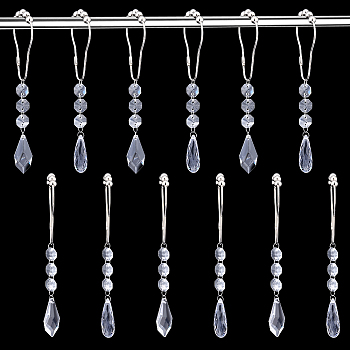 Iron Shower Bathroom Curtain Rings, with Transparent Acrylic Kite & Teardrop & Octagon Pendant, Clear, 167~172mm, 2 style, 6pcs/style, 12pcs/box