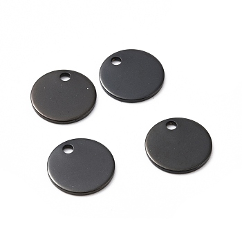304 Stainless Steel Pendants, Blank Stamping Tag, Flat Round, Electrophoresis Black, 12x1mm, Hole: 1.5mm