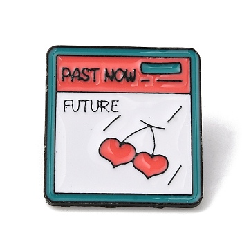 Valentine's Day Word Past Now Future & Heart Enamel Pins, Black Alloy Badge for Men Women, Tomato, 27x25x1.5mm