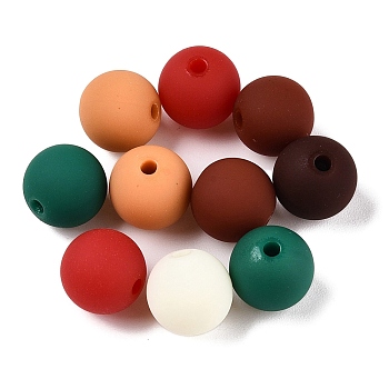 Rubberized Style Imitated Silicone Acrylic Beads, Round, Mixed Color, 10x9mm, Hole: 1.8mm