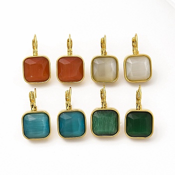 Ion Plating(IP) 304 Stainless Steel Leverback Earrings, Square Cat Eye Earrings for Women, Golden, Mixed Color, 24x14x14mm, Pin: 0.8mm