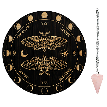 AHADERMAKER DIY Dowsing Divination Makign Kit, Including PVC Plastic Pendulum Board, 304 Stainless Steel Cable Chain Necklaces, Cone/Spike/Pendulum Natural Rose Quartz Stone Pendants, Butterfly Pattern, 200x4mm