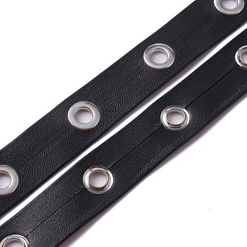 Imitation Leather Cords, with Brass Eyelets, Garment Accessories, Black, 20x2mm