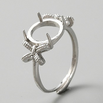 Adjustable Brass Pad Ring Settings, 4 Claw Prong Ring Settings, Butterfly, Platinum, US Size 9(18.9mm), Tray: 10mm