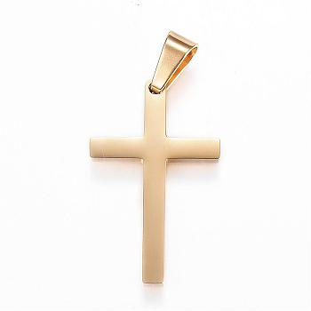 Ion Plating(IP) 304 Stainless Steel Pendants, Cross, Real 18K Gold Plated, 32x20x3mm, Hole: 4mm