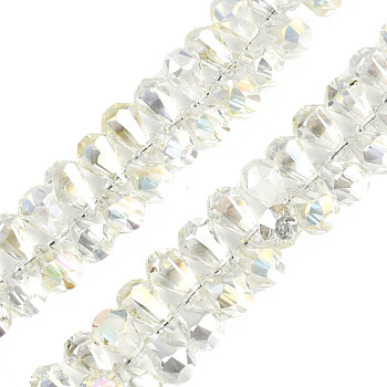 Electroplate Transparent Glass Beads Strands, AB Color Plated, Faceted, Teardrop, Top Drilled, Champagne Yellow, 14x9.5mm, Hole: 1.2mm, about 100Pcs/strand, 16.54 inch(42cm)