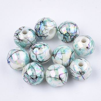 Drawbench Acrylic Beads, Round, Turquoise, 9.5~10x9mm, Hole: 2mm, about 910pcs/500g