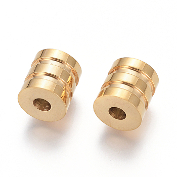 304 Stainless Steel Groove Beads, Column, Golden, 10.5x10mm, Hole: 3mm