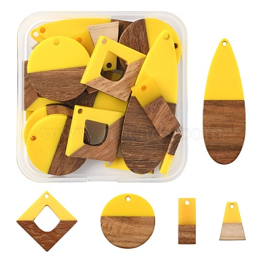 Yellow Mixed Shapes Resin+Wood Pendants