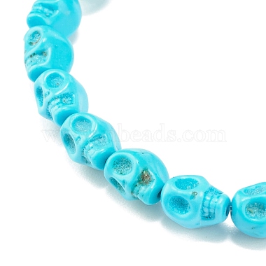 Synthetic Turquoise(Dyed) Skull Stretch Bracelet(BJEW-JB08068-02)-4