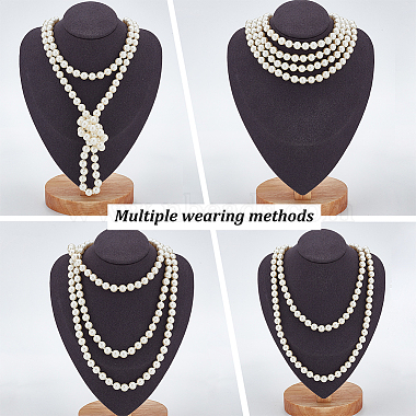 Plastic Pearl Beaded Necklace & Wrap Bracelet & Teardrop Dangle Stud Earrings with Crystal Rhinestone(SJEW-AN0001-03)-4