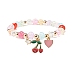 Круглый эластичный браслет из бисера карамельного цвета с подвеской в виде сердца вишневого цвета для женщин(BJEW-JB07636-01)-1