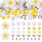 42Pcs 5 Styles Silicone Beads, with 10Pcs Alloy Bead Caps, 10Pcs AB-Color Resin Rhinestone Beads, 20Pcs Rondelle Brass Rhinestone Spacer Beads, Yellow, 28x28.5x9.5mm, Hole: 2mm(DIY-TA0016-09A)