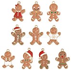 10Pcs 10 Styles Christmas Theme Alloy Enamel Pendants, Gingerbread Man Charm, Light Gold, Camel, 23~27x14.5~17x1.5~2mm, Hole: 1.6~1.8mm, 1pc/style(ENAM-FS0003-79)