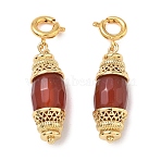 Oval Natural Red Agate Pendant Decorations, with Brass Spring Ring Clasp, Cadmium Free & Lead Free, Rack Plating, Long-Lasting Plated, Real 24K Gold Plated, 33.5mm(GG-D002-11G)
