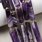 Natural Amethyst Beads Strands, Column, with Seed Beads, Purple, 14~30x6.5~7.5x6.5~7.5mm, Hole: 1mm, about 13~15pcs/strand, 15.87''(40.3cm)~16.06''(40.8cm)(G-D353-A16-01)