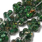 Dyed Natural Imperial Jasper with Resin Beads Strands, Flower, Dark Green, 15x16x5.5mm, Hole: 1.2mm, about 12pcs/strand, 8.46''(21.5cm)(G-G083-G06-01)