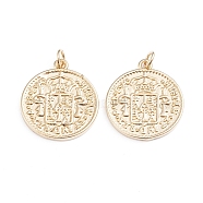 Brass Pendants, with Jump Rings, Long-Lasting Plated, Flat Round, Real 18K Gold Plated, 22.8x20x1.8mm, Hole: 3mm(ZIRC-I042-02G)